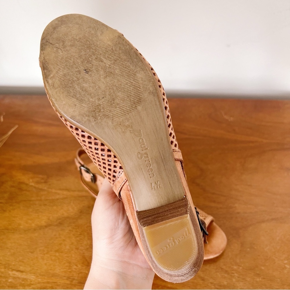 Paul Green • Lois slingback sandal heeled peep toe perforated cognac leather - Picture 8 of 9